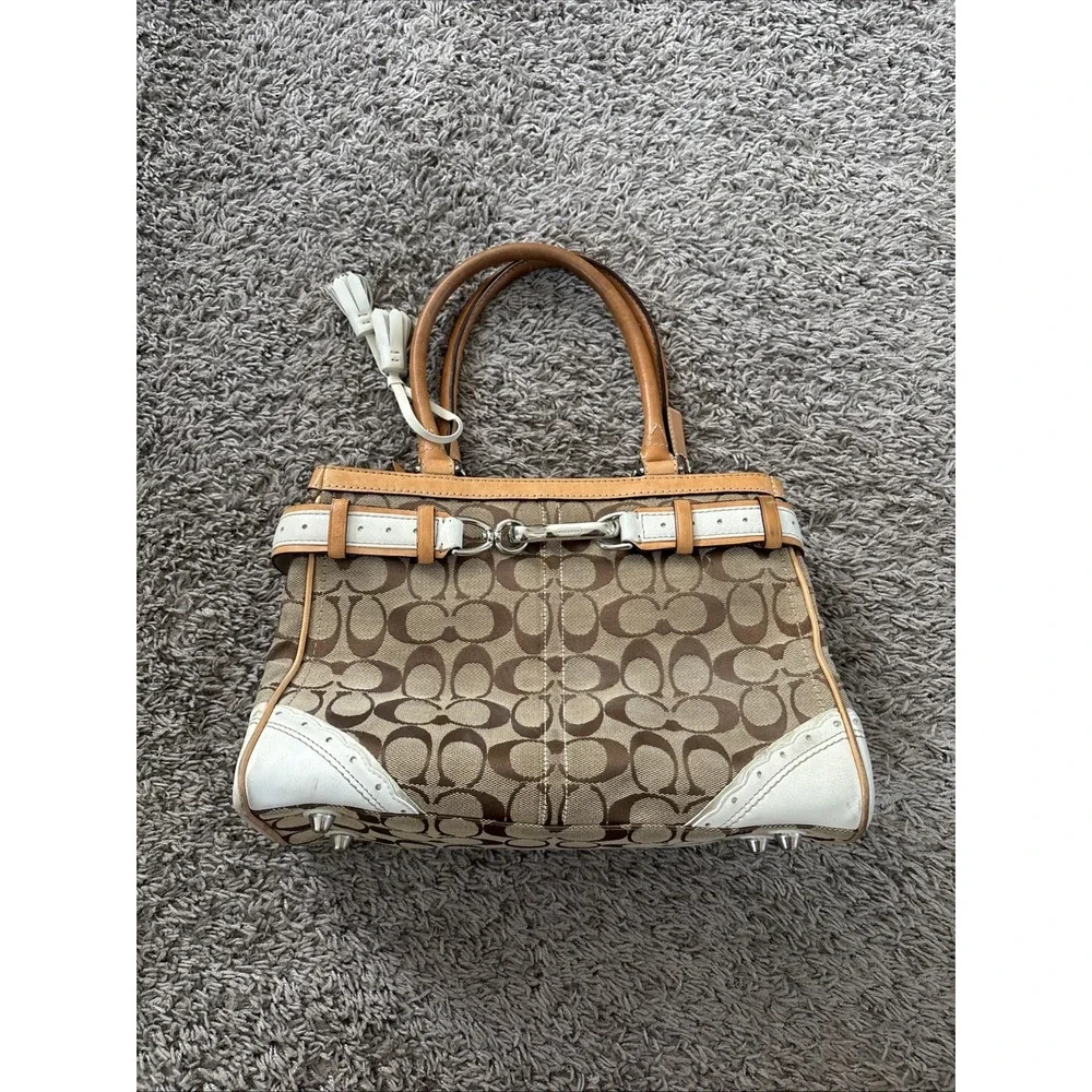 Coach Handbag H05Q-1447 Used Hampton Signature Satchel And Clutch Canvas C
